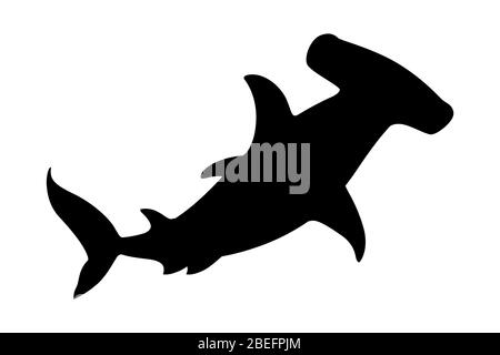 Schwarz Silhouette Hammerhai Unterwasser riesigen Tier einfache Cartoon Charakter Design flache Vektor-Illustration isoliert auf weißem Hintergrund Stock Vektor