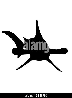 Schwarz Silhouette Hammerhai Unterwasser riesigen Tier einfache Cartoon Charakter Design flache Vektor-Illustration isoliert auf weißem Hintergrund Stock Vektor