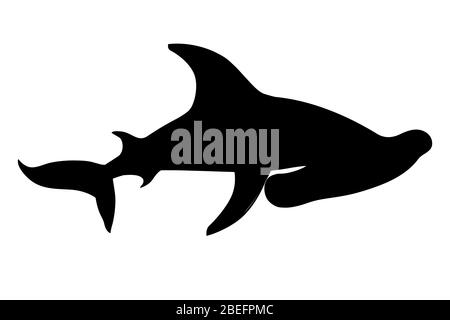 Schwarz Silhouette Hammerhai Unterwasser riesigen Tier einfache Cartoon Charakter Design flache Vektor-Illustration isoliert auf weißem Hintergrund Stock Vektor