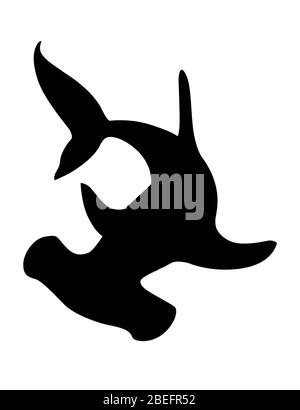 Schwarz Silhouette Hammerhai Unterwasser riesigen Tier einfache Cartoon Charakter Design flache Vektor-Illustration isoliert auf weißem Hintergrund Stock Vektor