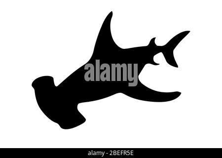 Schwarz Silhouette Hammerhai Unterwasser riesigen Tier einfache Cartoon Charakter Design flache Vektor-Illustration isoliert auf weißem Hintergrund Stock Vektor
