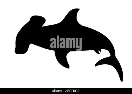 Schwarz Silhouette Hammerhai Unterwasser riesigen Tier einfache Cartoon Charakter Design flache Vektor-Illustration isoliert auf weißem Hintergrund Stock Vektor