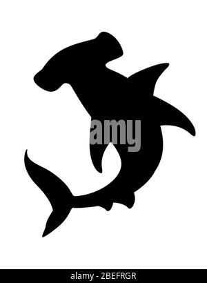 Schwarz Silhouette Hammerhai Unterwasser riesigen Tier einfache Cartoon Charakter Design flache Vektor-Illustration isoliert auf weißem Hintergrund Stock Vektor
