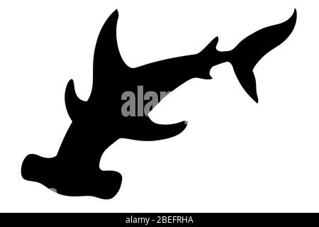 Schwarz Silhouette Hammerhai Unterwasser riesigen Tier einfache Cartoon Charakter Design flache Vektor-Illustration isoliert auf weißem Hintergrund Stock Vektor