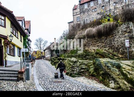 Quedlinburg, eine Stadt nördlich des Harzes, wurde 1994 von der UNESCO zum Weltkulturerbe erklärt. Stockfoto