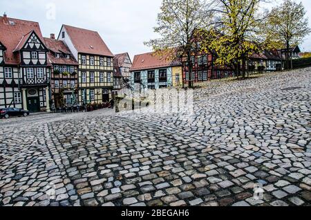 Quedlinburg, eine Stadt nördlich des Harzes, wurde 1994 von der UNESCO zum Weltkulturerbe erklärt. Stockfoto