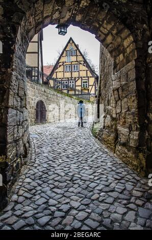 Quedlinburg, eine Stadt nördlich des Harzes, wurde 1994 von der UNESCO zum Weltkulturerbe erklärt. Stockfoto