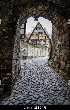 Quedlinburg, eine Stadt nördlich des Harzes, wurde 1994 von der UNESCO zum Weltkulturerbe erklärt. Stockfoto