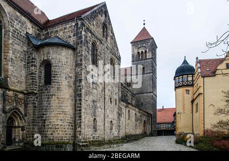 Quedlinburg, eine Stadt nördlich des Harzes, wurde 1994 von der UNESCO zum Weltkulturerbe erklärt. Stockfoto