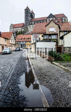 Quedlinburg, eine Stadt nördlich des Harzes, wurde 1994 von der UNESCO zum Weltkulturerbe erklärt. Stockfoto