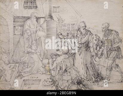 Die Anbetung der Könige (1524) von Albrecht Dürer (1471 – 1528). Stift, Aquarell. Stockfoto