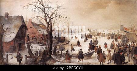 Hendrick Avercamp Winterszene auf einem Kanal. Stockfoto