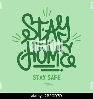 Green Word Stay Home Schriftzug Typography Logo Stock Vektor