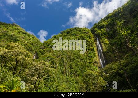 Waimoku Falls auf dem Pipiwai Trail Stockfoto