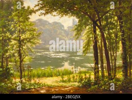 Henri Biva, EIN sonnendurchflutete Flussblick, Öl auf Leinwand, 46 x 65.1 cm. Stockfoto