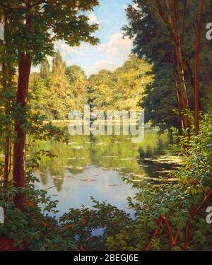 Henri Biva, EIN sonnendurchflutete Flussblick, Öl auf Leinwand, 64.8 x 54 cm. Stockfoto