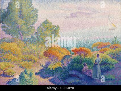 Henri Edmond Cross - zwei Frauen am Ufer, Mittelmeer - BF436 - Barnes Foundation. Stockfoto