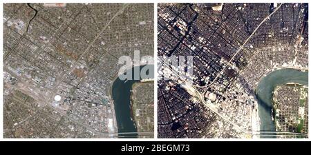 French Quarter, New Orleans, vor und nach dem Hurrikan Katrina Stockfoto