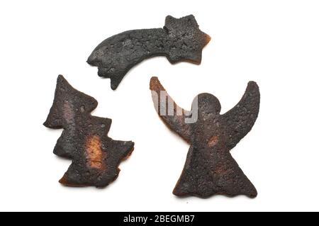 Verbrannte Lebkuchengebäck isoliert auf dem weißen Hintergrund Stockfoto