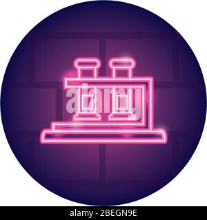 Reagenzgläser auf Standsymbol auf weißem Hintergrund, Neon-Stil, Vektorgrafik Stock Vektor