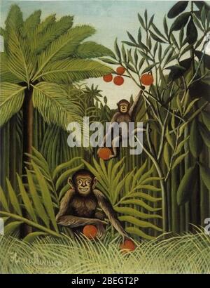 Henri Rousseau - zwei Affen im Dschungel. Stockfoto