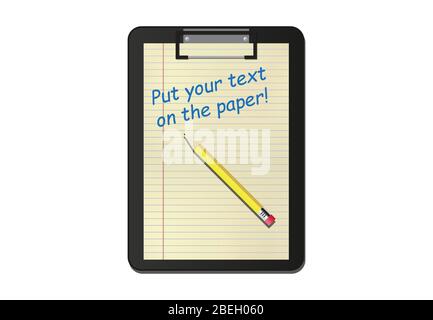 Zwischenablage, in der Sie Ihren Text auf dem gelben Papier ablegen können Stock Vektor