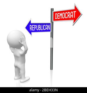 3D Illustration/ 3D Rendering - Crossroads Konzept - Demokrat oder Republikaner Stockfoto