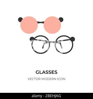 Symbol für flache Gläser. Form Grafik Schild Sonnenbrille. Konturvorlage Damen und Herren Accessoire. Linear Logo Symbol Sehvermögen, Lesen, medizinische optische stilvolle Brille. Isoliert auf weißen Vektor-Illustration Stock Vektor