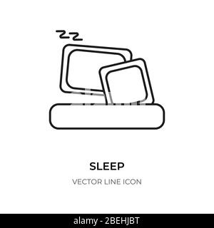 Symbol für schwarze Linie im Ruhezustand. Piktogramm umreißt einfaches Ruhe, Schlaf-Symbol. Modernes Bett mit grafischem Schild, Kissen in der Nähe. Leere Kontur Grafik-Design-Vorlage für Logo, ui. Isoliert auf weißen Vektor-Illustration Stock Vektor