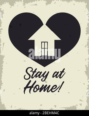 Plakatkampagne Stay at Home mit Haus und Herz Stock Vektor