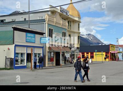 Historische Gebäude im Zentrum von skagway alaska Stockfoto
