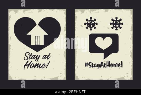 Plakatkampagne Stay at Home mit Haus und Herz Stock Vektor