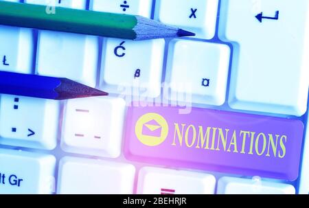 Handschrift text Nominierungen. Konzeptionelle Foto der Akt der offiziell vorschlagen jemand für einen Job oder Position Stockfoto