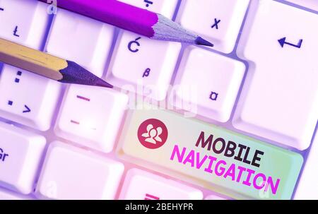 Text Zeichen zeigen die mobile Navigation. Business Foto Text, grafische Benutzeroberfläche, die verwendet wird, um das Fahrzeug Unterstützung des Fahrers Stockfoto
