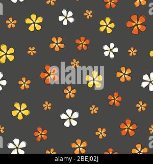 Trendy Ditsy Blume bunte Blüten auf einem grauen Hintergrund nahtlose Vektor wiederholen Muster Oberflächendesign Stock Vektor