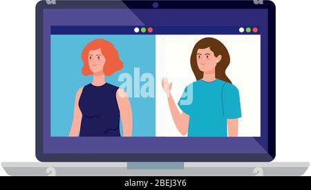 Frauen in Videokonferenz in Laptop Stock Vektor