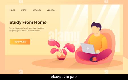 Student Studie von zu Hause auf Sofa Couch für Website Landung Homepage Vorlage Banner Vektor Stockfoto