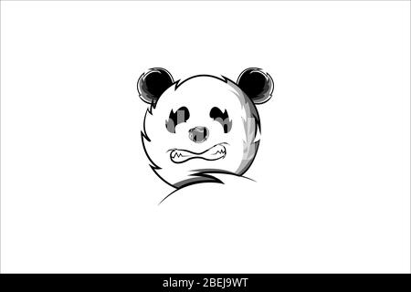 Logo mit Kopf des Pandabären. Vector Teddybär. Isolierte Maskottchen Cartoon Charakter Doodle Illustration. Stock Vektor