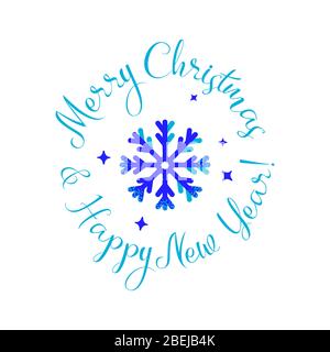 Frohe Weihnachten Grußkarte mit Grußansagen und ein glückliches neues Jahr. Design-Element in Sowflake blau, im flachen Noise-Stil. Stock Vektor