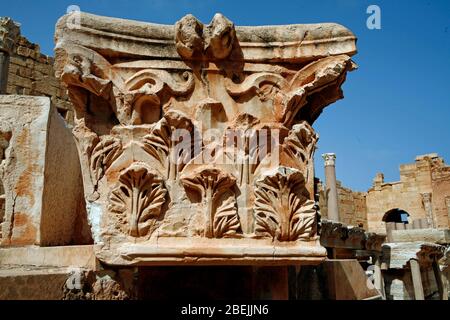 Severan Basilika, Ruinen der römischen Stadt in Leptis Magna, Libyen Stockfoto