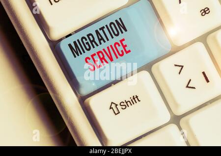 Wort schreiben Text Migration Service. Business Foto präsentieren sich von Unternehmensdaten in einer Cloud Service Provider Stockfoto