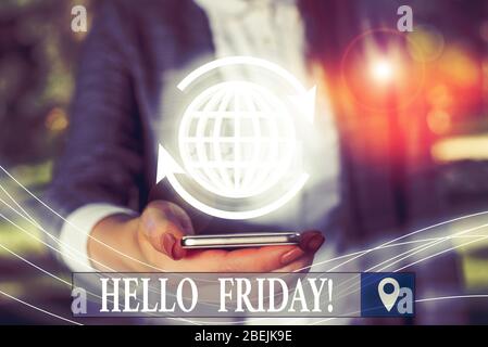 Handschrift text Hallo Freitag. Konzeptionelle Foto verwendet das Glück von Anfang an frischen Woche Express Stockfoto