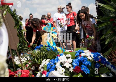 Auschwitz, Polen - 02. August 2018: Holocaust-Gedenktag der Roma - 74. Jahrestag der Liquidierung des Zigenerlagers im KL Auschwitz-Birkenau Stockfoto