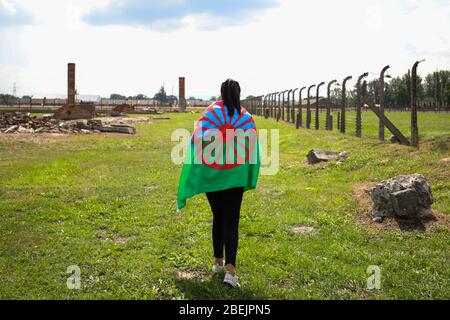 Auschwitz, Polen - 02. August 2019: Holocaust-Gedenktag der Roma - 75. Jahrestag der Liquidierung des Zigenerlagers im KL Auschwitz-Birkenau Stockfoto