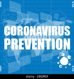 Covid-19 Coronavirus Prevention. Pandemisches medizinisches Konzept. Warnzeichen Coronavirus. Futuristisches Interface-Bildschirmdesign. High-Tech-Bildschirm Sci-Fi-Verbindung Stockfoto