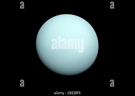 URANUS, SOL-SYSTEM - 14. Januar 1986 - Voyager 2 nahm dieses Bild auf, als es sich dem Planeten Uranus am 14. Januar 1986 näherte. Die dunstbläuliche Farbe des Planeten i Stockfoto