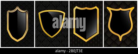 Retro Vektor schwarz und Gold Sicherheitsschild Abzeichen Grafik Emblem Logo Design-Kollektion - Satz von Schutz und Sicherheit