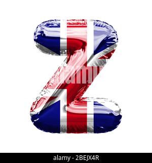 Buchstabe Z Union Jack Großbritannien Flagge Folie Ballon Schriftart. 3D-Rendern Stockfoto