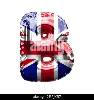 Buchstabe B Union Jack Großbritannien Flagge Folie Ballon Schrift. 3D-Rendern Stockfoto