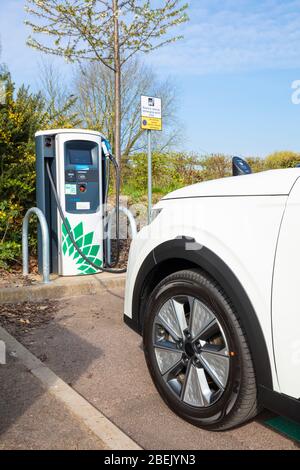 Neues Elektroauto Kia E Soul märz 2020 Elektroauto laden an einem öffentlichen Ladegerät für Elektroautos geparkt in Elektroauto laden Parkplatz UK Stockfoto